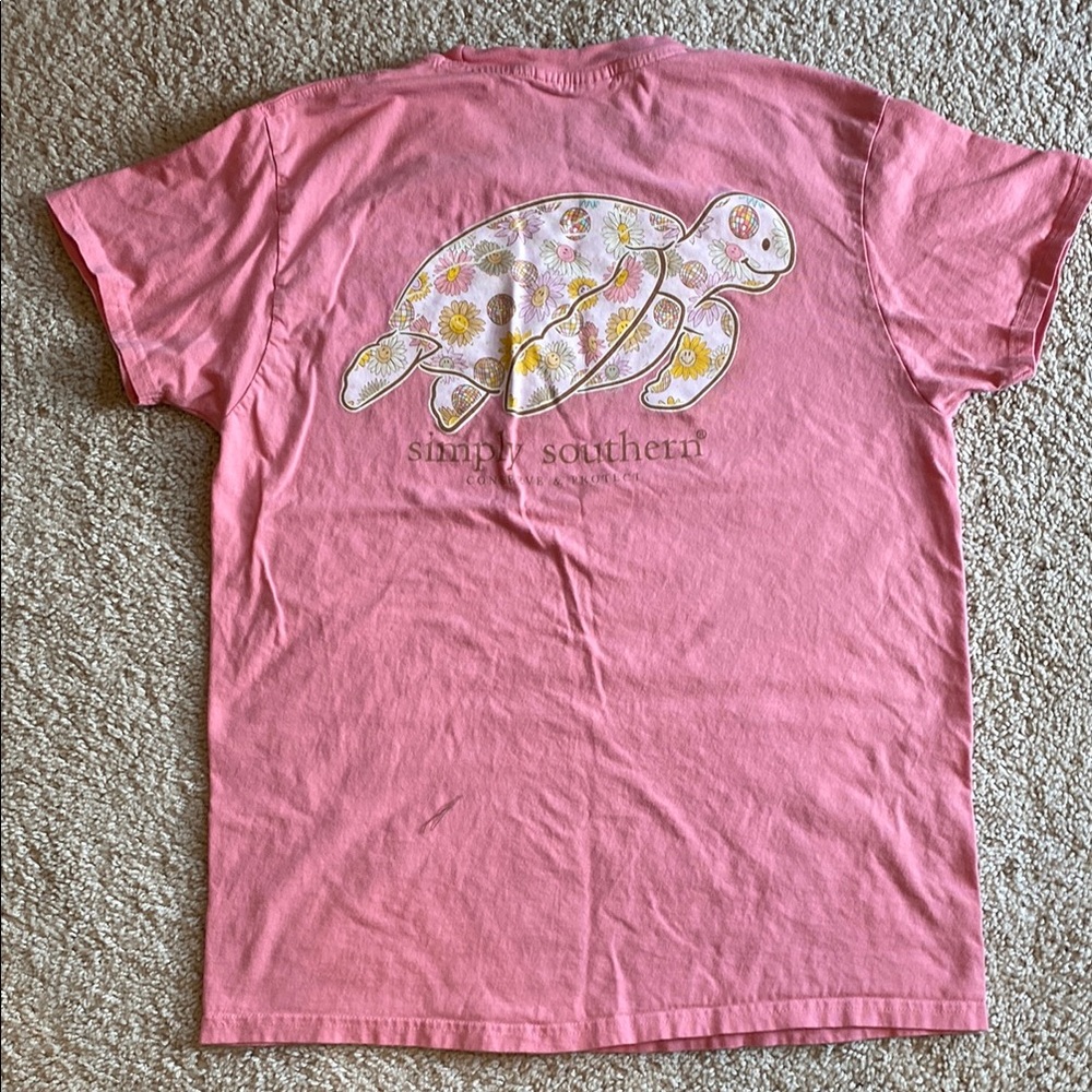 Simply Southern Coral Tee with Floral Turtle